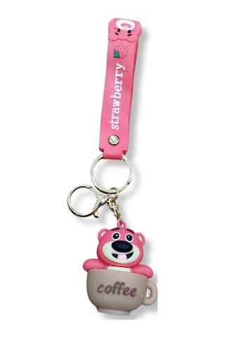 Lotso Bear Çilek Detaylı 3d Figürlü Pembe Bilek Kayışlı Anahtarlık - 1 Adet