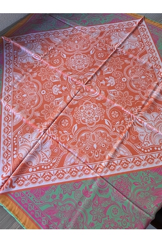 İpekhan Henna Desen Soft Eşarp Turuncu Çok Renkli