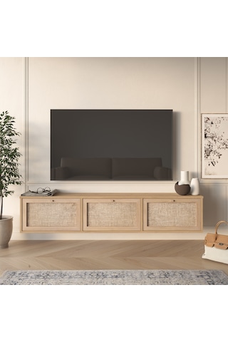 Robin Home Arizona Tv Ünitesi Sehpası Duvara Monte 3 Ahşap Jüt Kapaklı 180cm Sepet-jüt Kahverengi