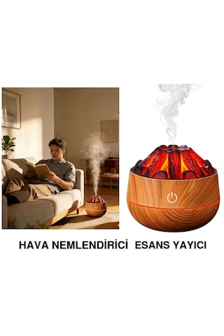 Şömine Tasarımlı Usb Lı Led Aydınlatmalı Hava Nemlendirici,aromaterapik Hava Difüzörü,buhurdanlık,,sis Spreyli Gece Lambası, 300 Ml 10x10x10,3cm Açık Kahverengi