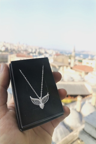 Ervanur Zirkon Taşlı Melek Kanatlı Kalp Kolye Gümüş