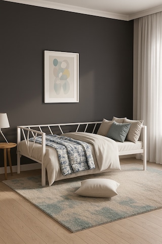 Alchera Daybed Tek Kişilik Sedir Metal Karyola Beyaz