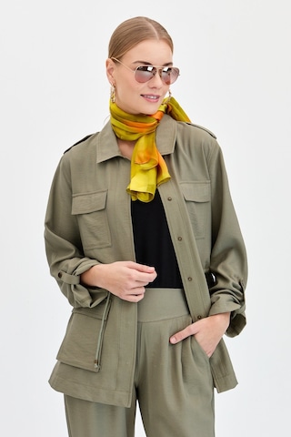 Kadın Safari Model Keten Ceket Haki Haki