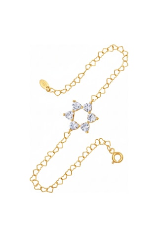 Aşkın Fısıltısı Kalp Taşlı Bileklik 925 Ayar Gümüş Kalp Zincir 20 Cm Sevgililer Günü Gold