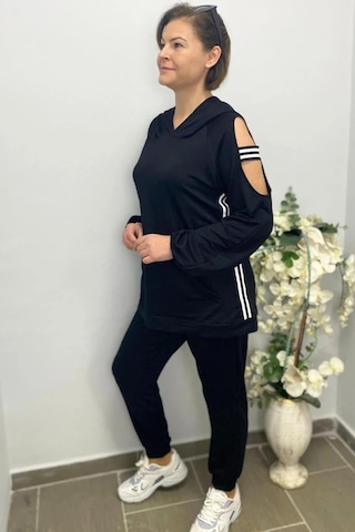 Mia Butik Kadın Siyah Kol Detaylı Eşortman Takım Siyah