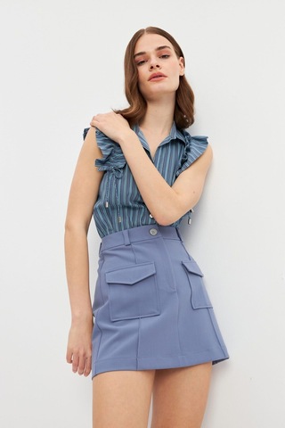 Stella Pulvis Mavi Cepli Nervürlü Mini Etek Mavi