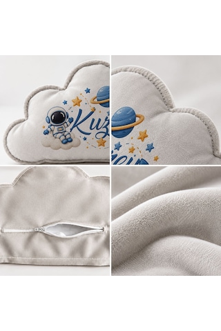 Bk Gift Kişiye Özel İsimli Gri Bulut Yastık-4 - Bebek Ve Çocuk Odası Dekoratif Yastık 34,5x22 Cm