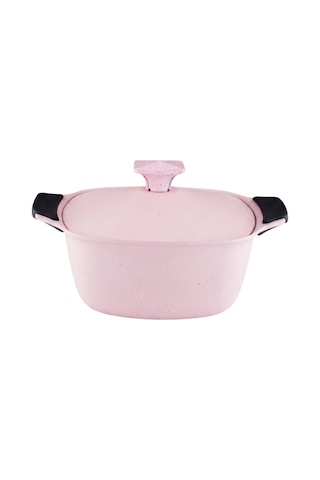 20 Cm Granit Köşeli Derin Tencere Alüminyum Kapak - Pembe Pembe