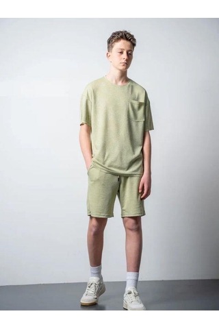 Erkek Çocuk Palmiye Desenli T-shirt Şortlu Takım-15796 Yeşil