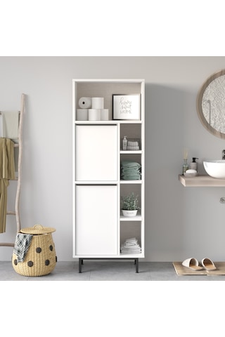 Yurudesign Ocean Banyo Dolabı Çok Amaçlı Dolap 2 Kapaklı Metal Ayaklı Beyaz On10C-W Beyaz