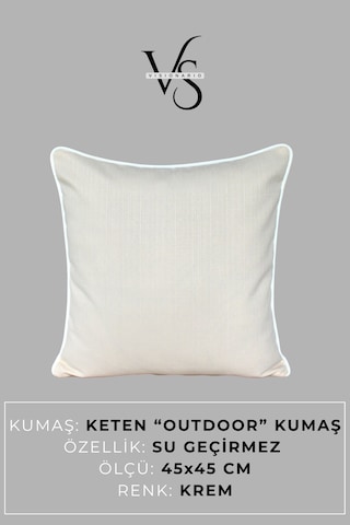 Kırlent Kılıfı 45x45 Su Geçirmez Outdoor Keten Beyaz Biyeli Tekne Bahçe Balkon Krem