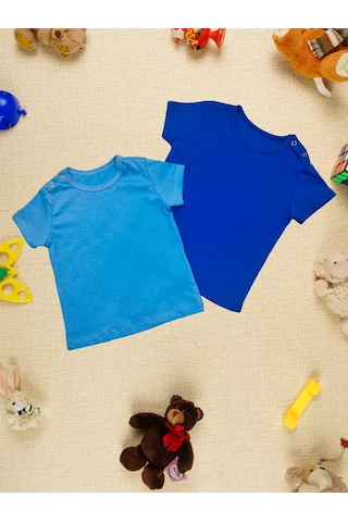 Chic Panda Çocuklar İçin Düğmeli Günlük Temel Tişört Takımı 173063863 Mavi