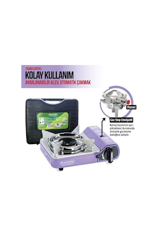 Orcamp Mini Çantalı Kamp Ocağı Mor 4 Kartuşlu Set Mor