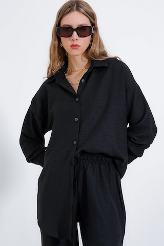 Bigdart Kadın Siyah Oversize Keten Alt Üst Takım 6622 6622bgd19-001-14413 001