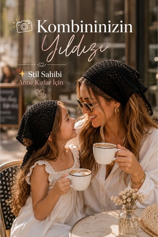Anne Kız Kombin Bandana El Örgüsü Saç Bandı Bohem Stil Ayarlanabilir 2li Set Siyah