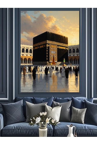 Kabe Ve İbadet Edenler Dekoratif Kanvas - Mdf Ahşap Tablo