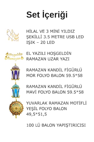 3 Yıldız Hilal Ledli Hoş Geldin Ramazan Süslemesi Altın