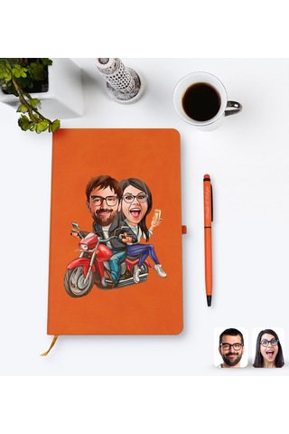 Kişiye Özel Sevgililer Karikatürlü Turuncu Termo Deri Defter Kale N11.2253