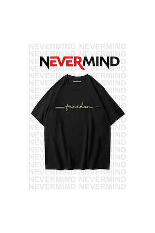 Nevermind Erkek Oversize Freedom Baskılı Erkek Tişört Yazlık Rahat Pamu Siyah