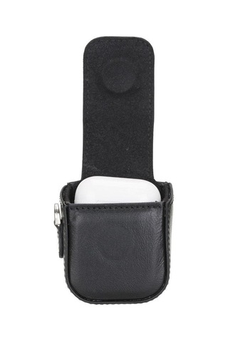 Aurel Onyx Black Charm Hakiki Deri Apple Uyumlu Airpods Kılıfı 1 & 2 Kılıf