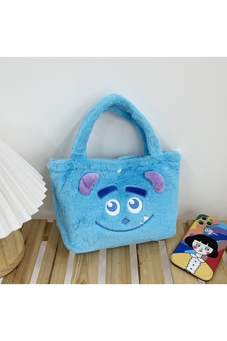 Shaggy Monster Peluş Çanta El Tipi Kare Çanta Mavi