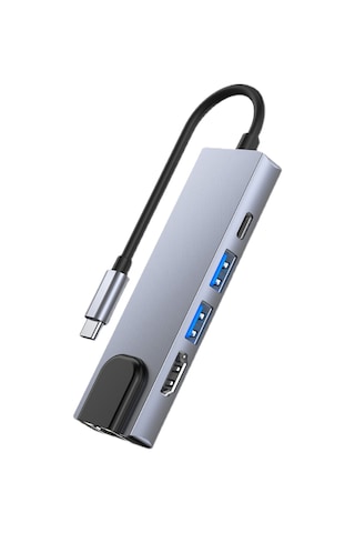 Reedark Type-c Çok İşlevli Hub - 4k Hdmı, 87w Pd Şarj, Usb 3.0/2.0, Rj45 Ethernet Girişi - Gri Renk