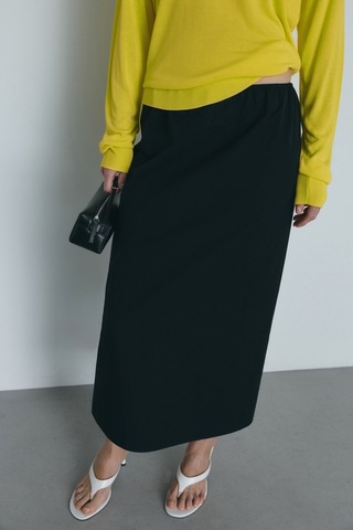 Suud Collection Siyah Nora Yıkamalı Gabardin Etek
