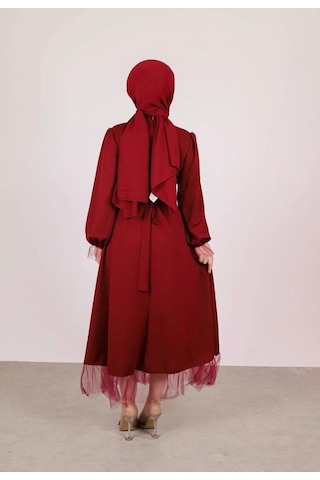 Lovie Moda Kadın V Taşlı Özel Gün Elbisesi Kırmızı