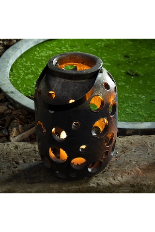 Lantern Yuvarlak Desenli Gümüş Küçük Boy Mumluk Çok Renkli