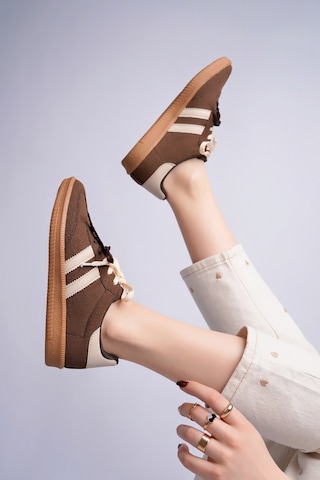 Muggo Taupe Çift Bağcıklı Günlük Kadın Sneaker Spor Ayakkabı Kahverengi