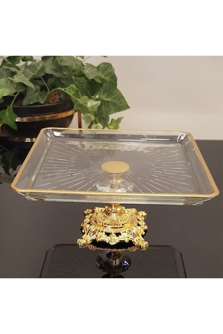 Atabey Home Döküm Ayaklı Yaldız Detaylı Kare Servis Tabağı Altın