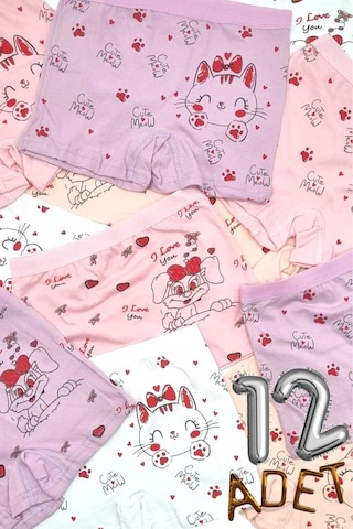 Uniquetrenders Kız Çocuk %100 Pamuklu 12'li Boxer Renklı