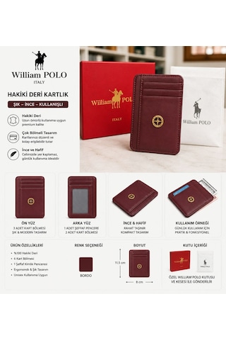 Williampolo Minimal Hakiki Deri Unisex Kartlık Bordo