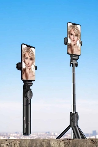 Selfie Çubuğu & Telefon Tripodu Tripod Kablosuz Bluetooth Bağlantılı Selfie Çubuğu 360 Derece Dönebilen