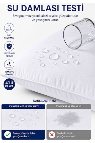 Sıvı Geçirmez Yastık Alezi 4'lü 50x70 Cm Pamuklu Fermuarlı Puresleep Beyaz