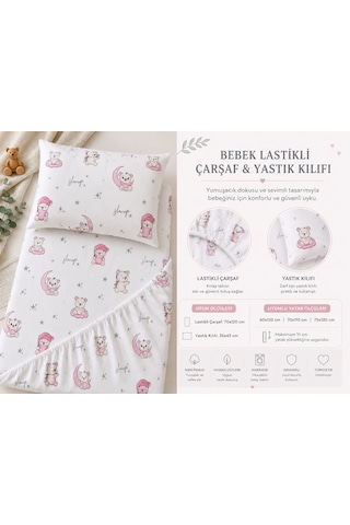 Minora Baby&kids %100 Pamuk Ranforce Anne Yanı Park Yatak Lastikli Bebek Çarşafı Ve Yastık Kılıfı Seti 70x120 - 35x45