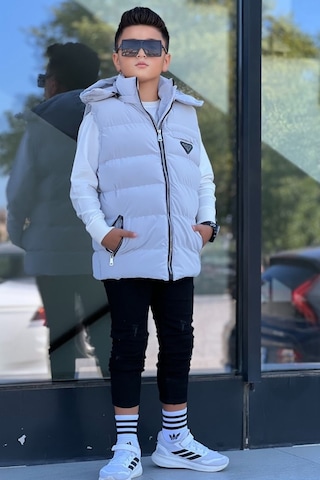 Pina Kids Erkek Çocuk Çıtçıt Kapüşonlu Nova Kumaş Şişme Yelek Ylk3026 Gri