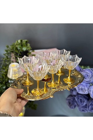 6'lı Gold Ayaklı Lotus Çiçeği Kahve Yanı Cam Lokumluk-gold Ayaklı Lotus Lokumluk Altın - Şeffaf