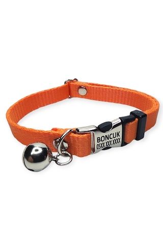 Metal Kilitli İsimli Kedi Ve Köpek Tasması, Turuncu Renk Tasma