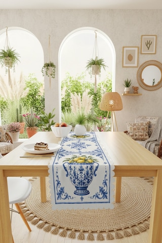 Vivanni Home Yıkanabilir Dikdörtgen Runner Günlük Kullanıma Uygun, Pratik Ve Uzun Ömürlü Limon Mavi