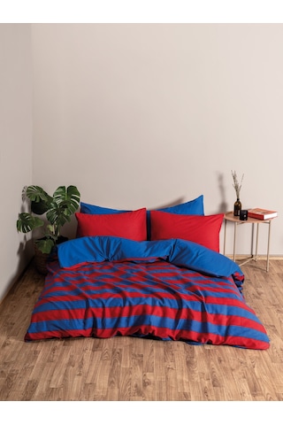 Cozy Home Popping Colors Çift Kişilik Lastikli Çarşaflı Nevresim Takımı Blaze Kırmızı 180x200 Kırmızı - Mavi