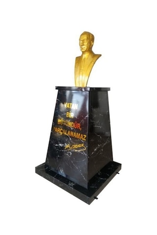Atatürk Büstü 70cm Alüminyum + Kaide 120cm + Alt Tabla Granit Desenli