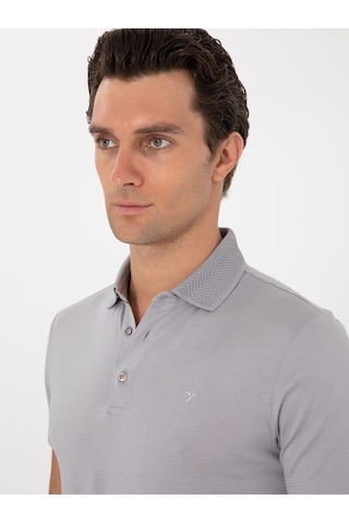 Taş Slim Fit Desenli Polo Yaka T-shirt Gri