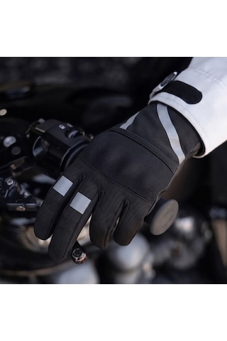 Motoanl Motosiklet Eldiven Telefon Dokunmatikli Full Korumalı Reflektörlü Motorcu Eldiven Sıyah