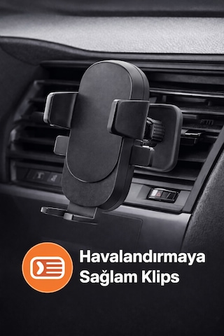 Araç İçi Telefon Tutucu Havalandırma Klipsli 360 Döner Ayarlanabilir Telefon Tutacağı Siyah