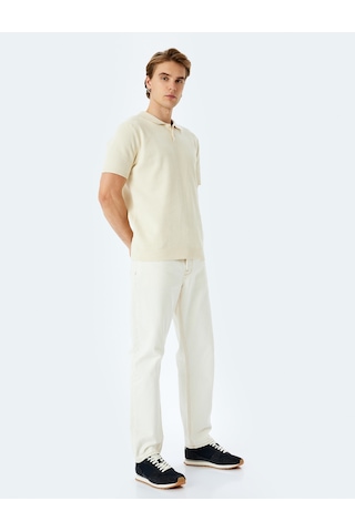 Koton Pamuklu Basic Polo V Yaka Kısa Kollu Triko Tişört Ekru 5sam70029ht Ekru