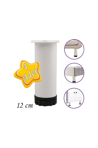 4 Adet Metal Ayarlanabilir 12 Cm Beyaz Destek Ayağı Mobilya Kanepe Baza Koltuk Dolap Sehpa Tv Ünitesi Ayağı