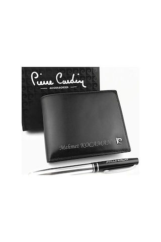 Kişiye Özel Pierre Cardin Deri Erkek Cüzdan + Kalem Hediyeli Siyah
