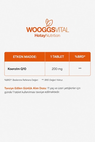 Wooggs Vital Koenzim Q10 200 Mg Takviye Edici Gıda 30 Tablet