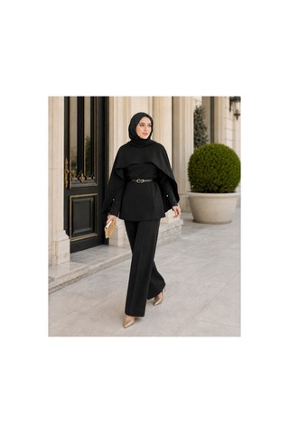 Unika Boutique Liya Pelerinli Tesettür Takım Siyah